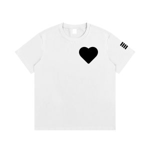 Heart & Stripes Small Heart Tee – White with Black Sleeve Stripes