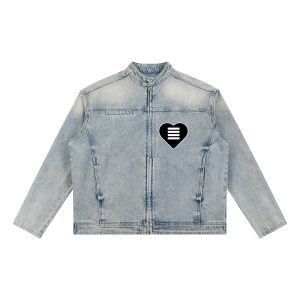 Heart & Stripes Denim Jacket – Black Heart Stripe Edition