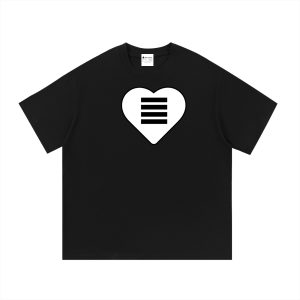 Heart & Stripes Big Heart Tee – White with Black Stripes