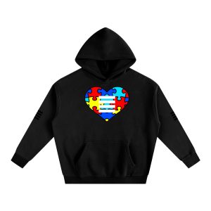 Heart N Stripes Autism Awareness Hoodie – Puzzle Heart Streetwear Hoodie